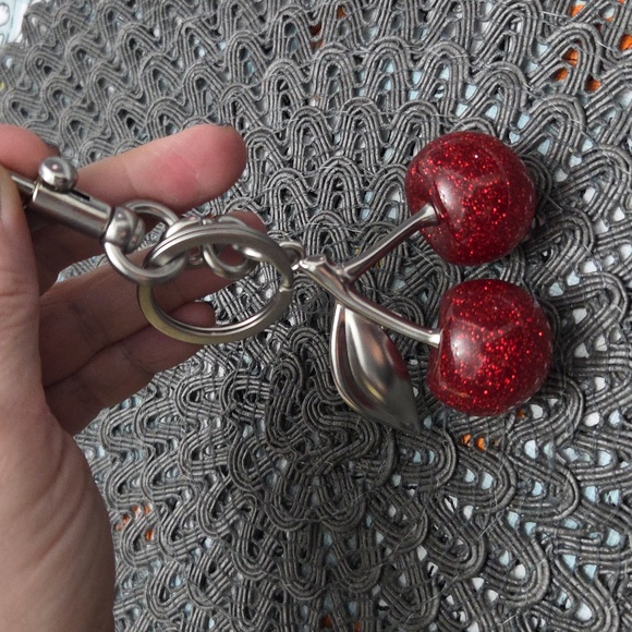 Cherry Charm Keychain - Gold And Silver - Picture 4 of 5